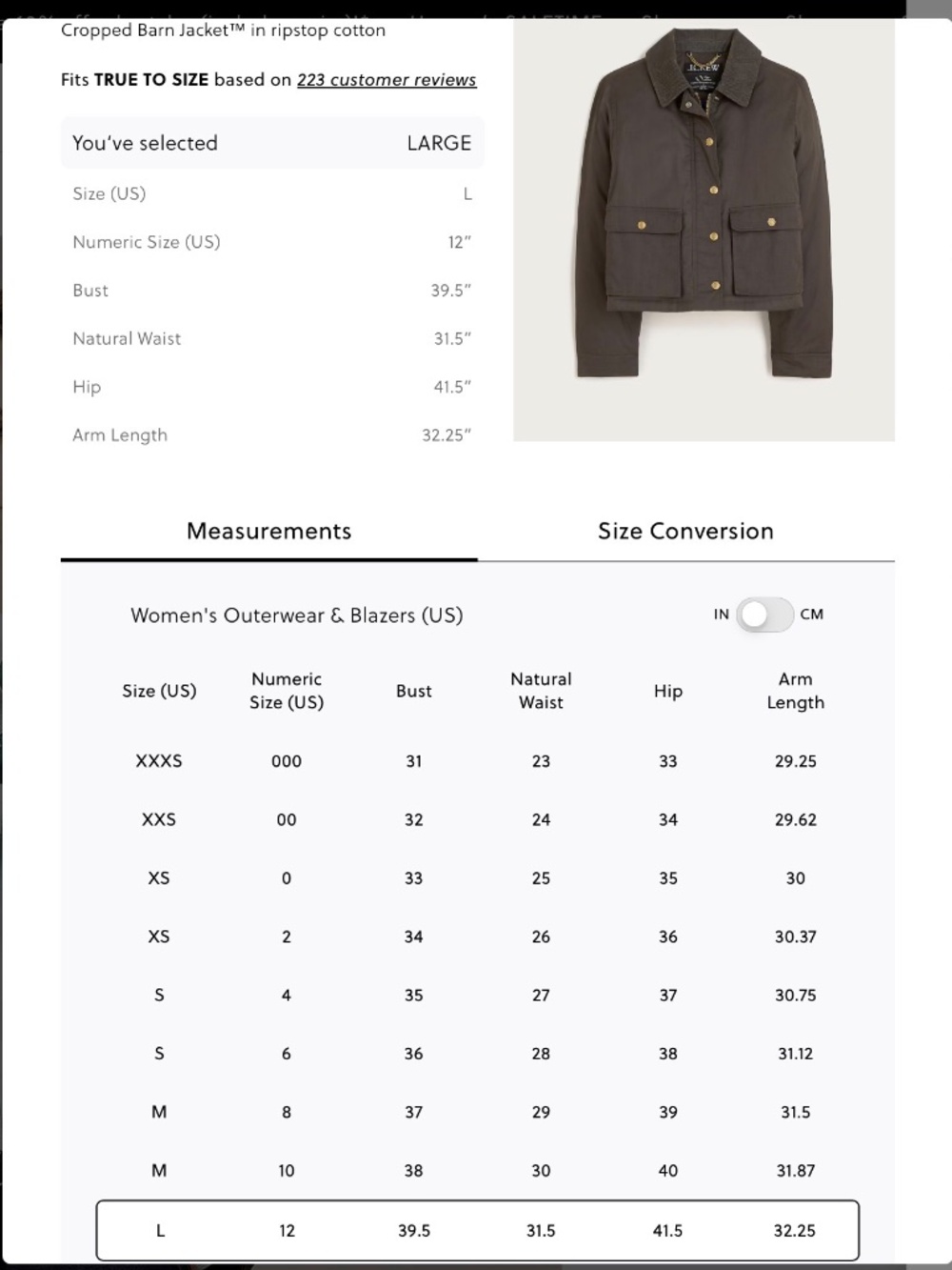 NWT J.Crew Cropped Barn Jacket™ in Ripstop Cotton, sz Large - Picture 6 of 10